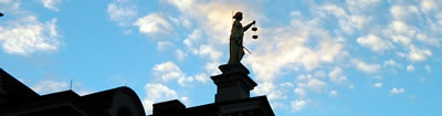 Image of Lady Justice on the Athens County Courthouse in Athens, Ohio